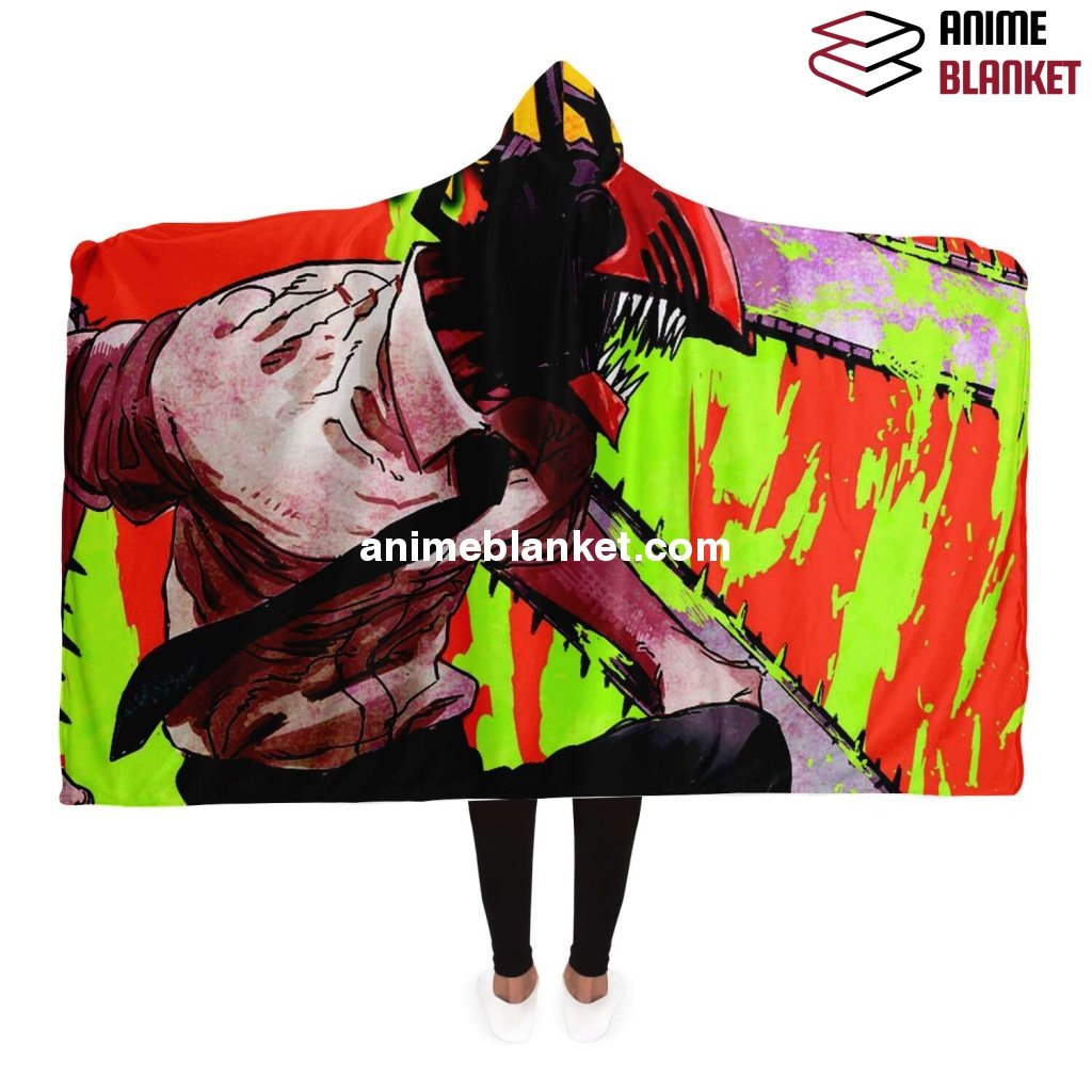 chainsaw man hooded blanket 03 adult premium sherpa aop 802 - Chainsaw Man Merchandise Store