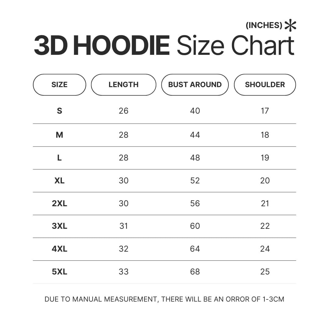 3D Hoodie Size Chart - Chainsaw Man Merchandise