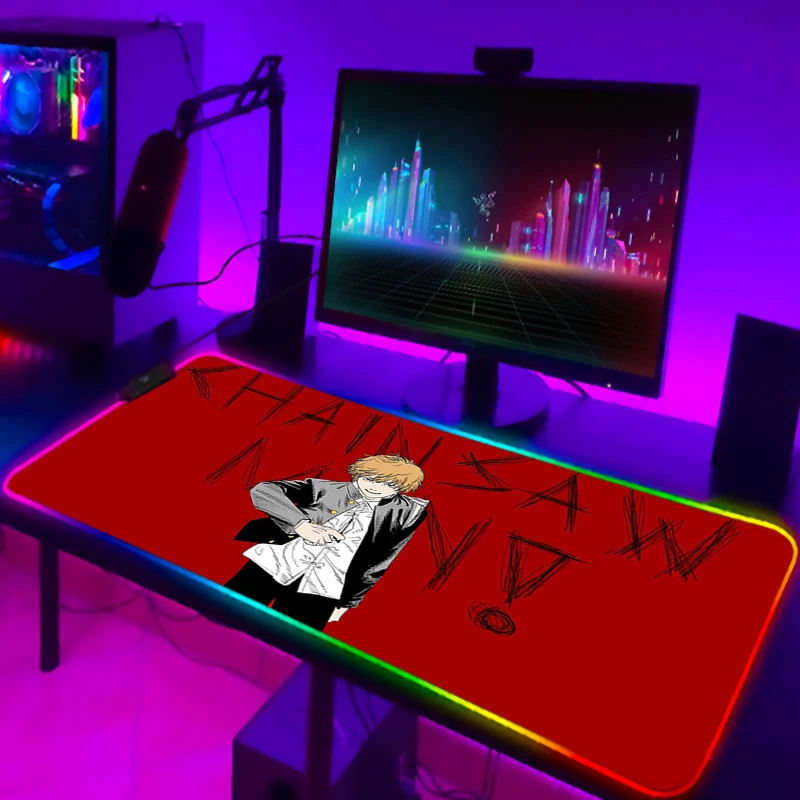 Anime RGB Mouse Pad Large Chainsaw Man Gaming LED Mousepad Gamer Pc Accessories Desk Protector Deskmat - Chainsaw Man Merchandise