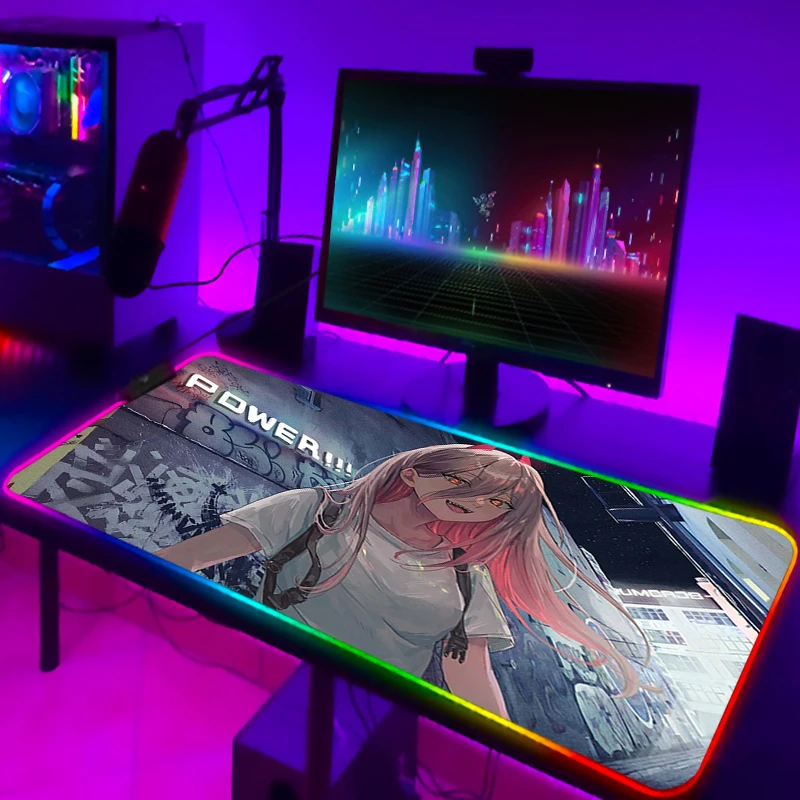 Chainsaw Man Gamer LED Mouse Pad Xxl Keyboard Mat Pc Accessories Deskmat Desk Protector Gaming RGB 17 - Chainsaw Man Merchandise