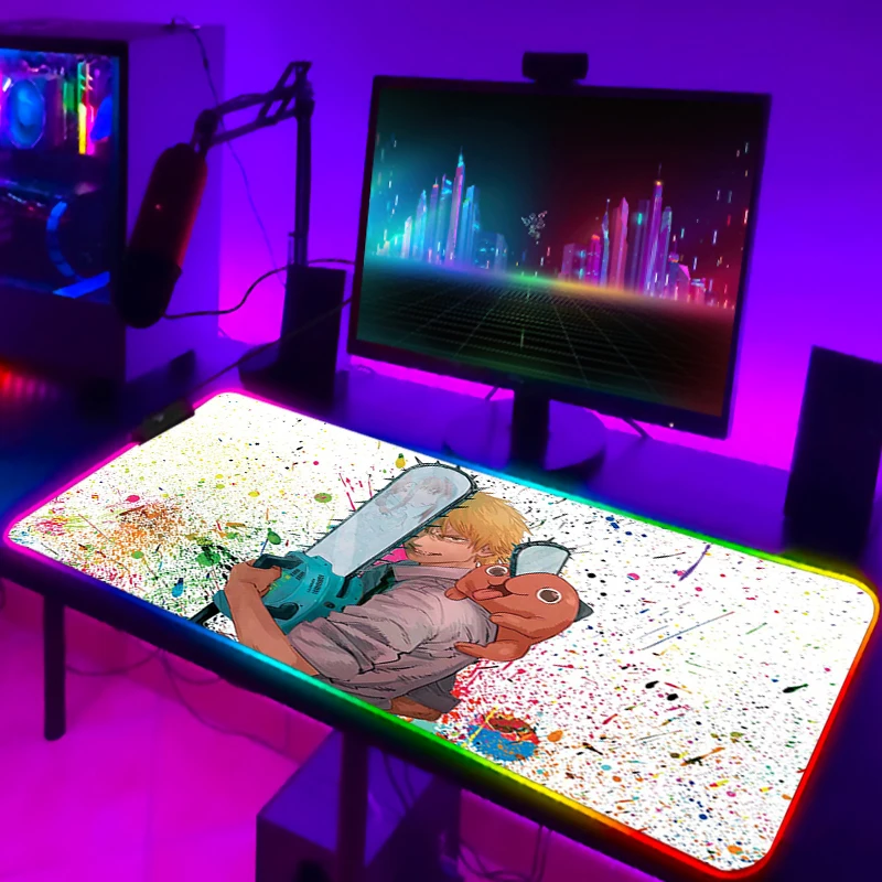 Chainsaw Man Gamer LED Mouse Pad Xxl Keyboard Mat Pc Accessories Deskmat Desk Protector Gaming RGB 18 - Chainsaw Man Merchandise