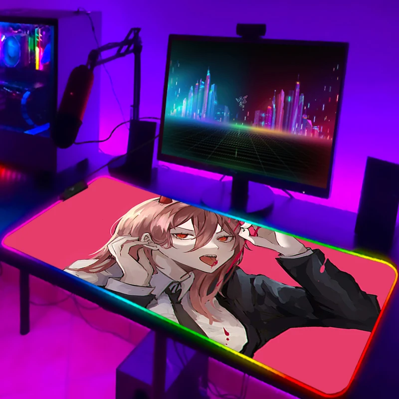 Chainsaw Man Gamer LED Mouse Pad Xxl Keyboard Mat Pc Accessories Deskmat Desk Protector Gaming RGB 4 - Chainsaw Man Merchandise