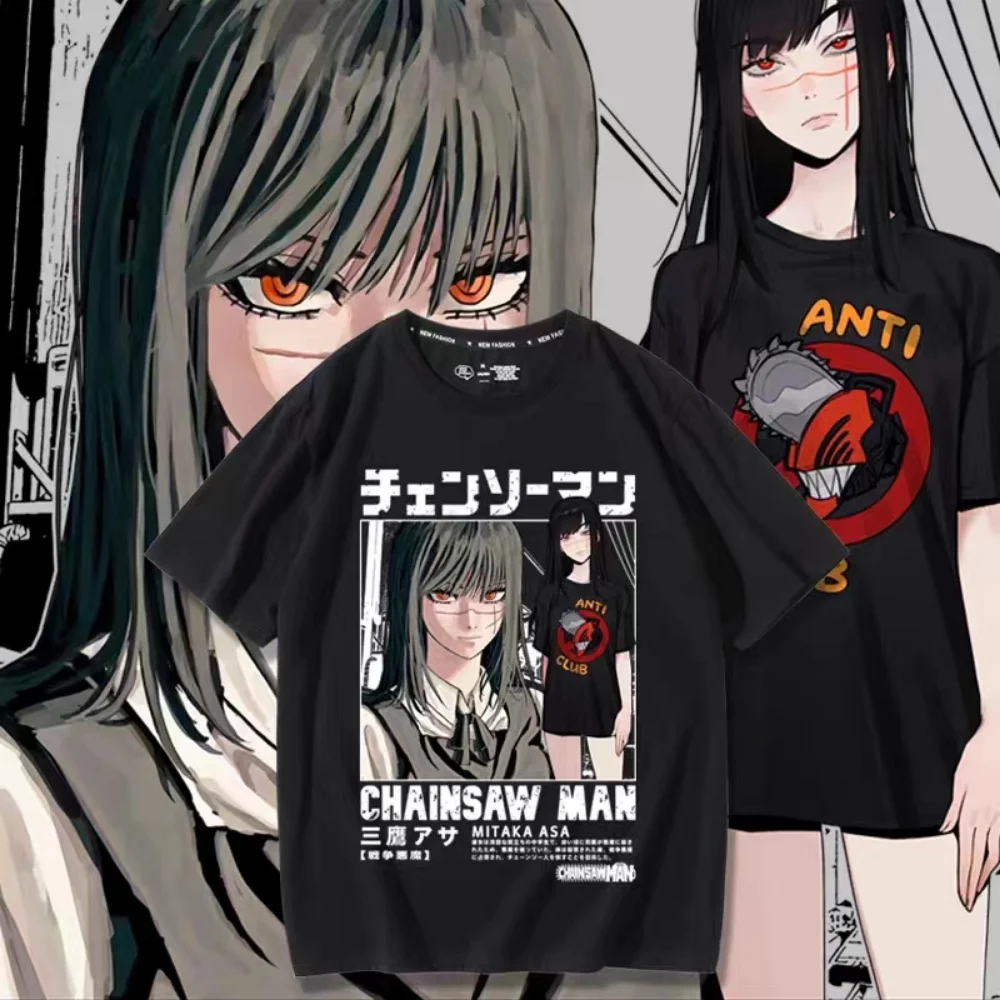 Chainsaw Man Mitaka Asa Anime T shirt Manga Graphic Print Men Oversized Cotton Short Sleeve Tee - Chainsaw Man Merchandise