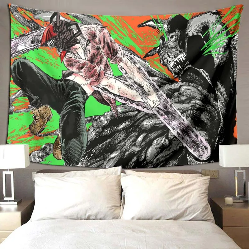 Home Decoration Chainsaw Man Anime Tapestry Wall Art Hanging Japanese Manga Demon Boho Room Decor Large 13 - Chainsaw Man Merchandise