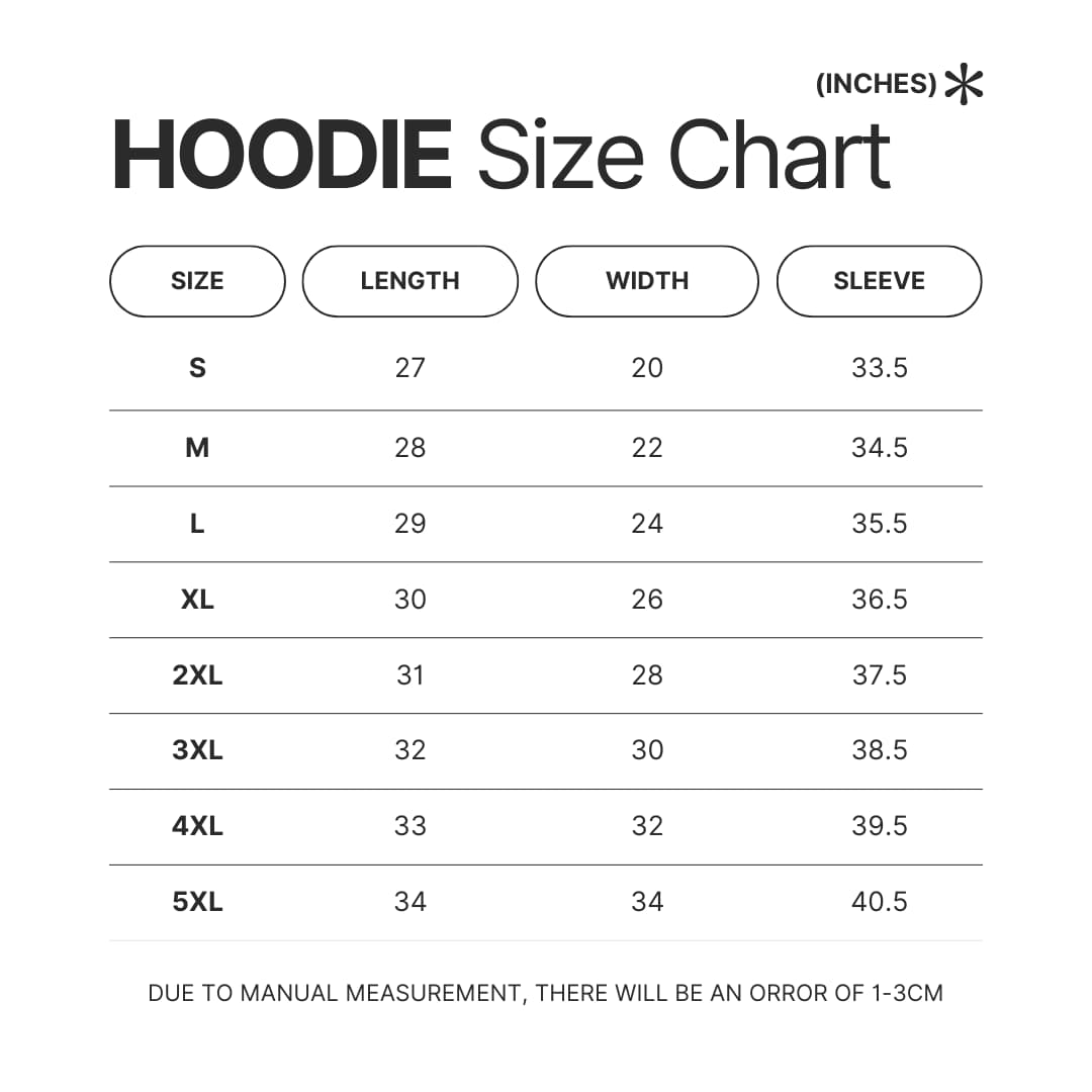 Hoodie Size Chart - Chainsaw Man Merchandise