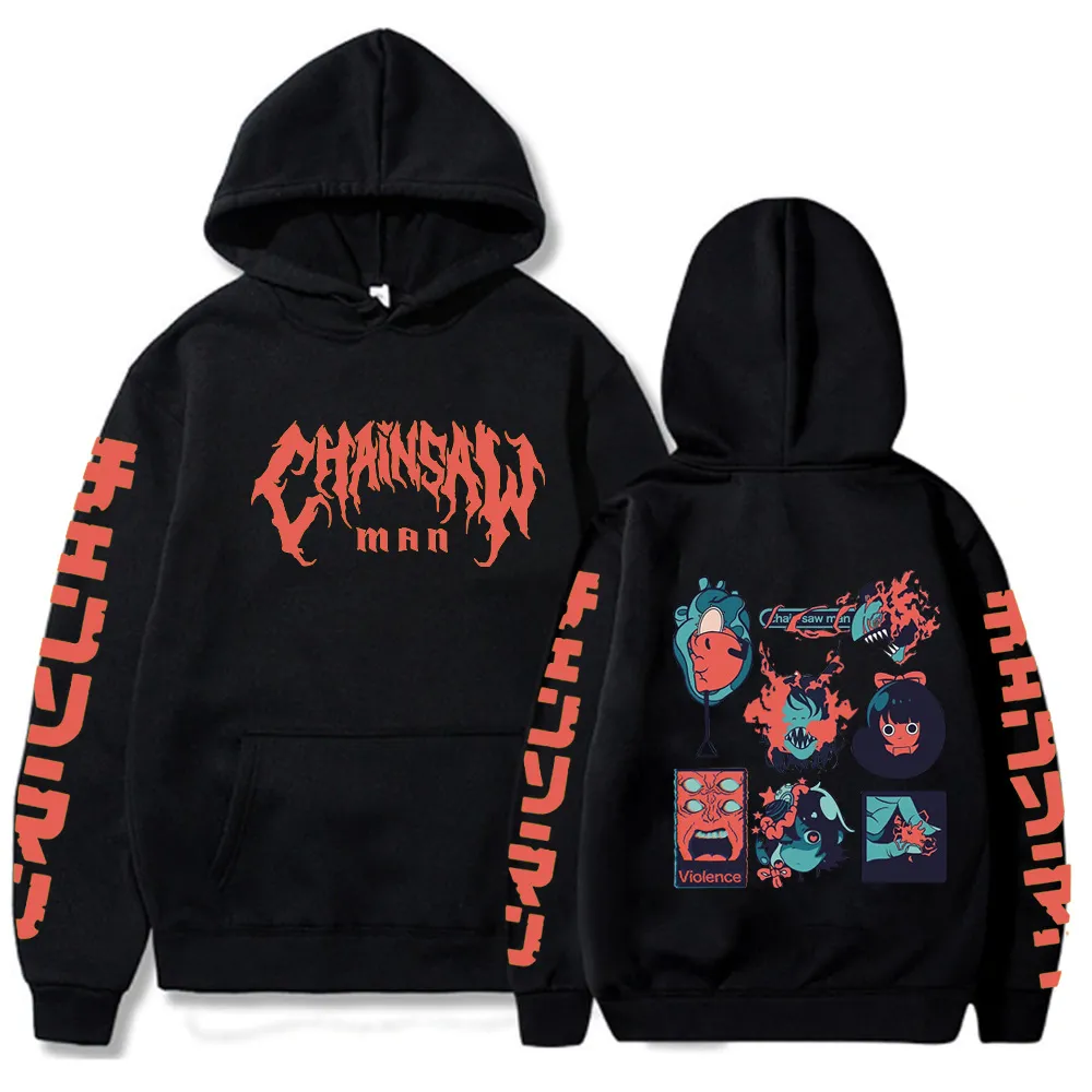 Hot Anime Hoodies Chainsaw Man Hooded Sweatshirts Fleece Streetwear Sweatshirt Print Oversized Clothes Loose Pullover Women - Chainsaw Man Merchandise