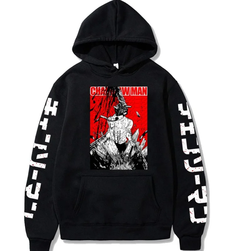 Japanese Anime Hoodie Chainsaw Man Logo Gothic Printed Long Sleeve Streetwear Sweatshirt Fashion New Oversized Hip - Chainsaw Man Merchandise