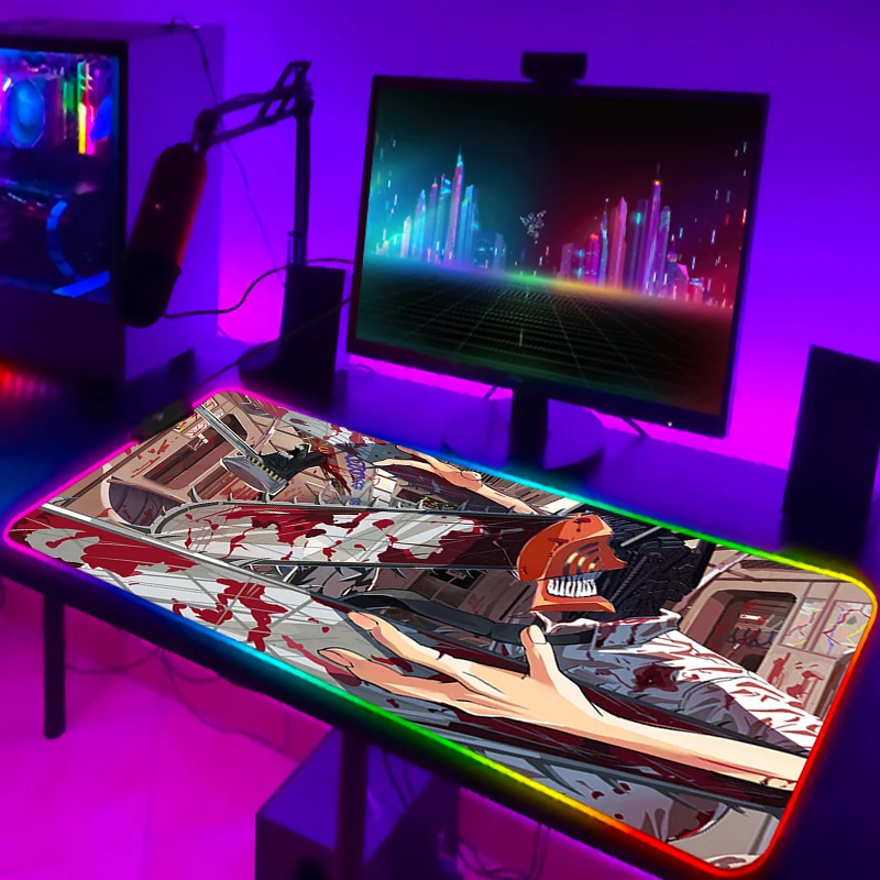 Keyboard Mat Chainsaw Man Xxl Gaming LED Mouse Pad Deskmat Laptop Accessories RGB Mousepad Desk Protector 14 - Chainsaw Man Merchandise