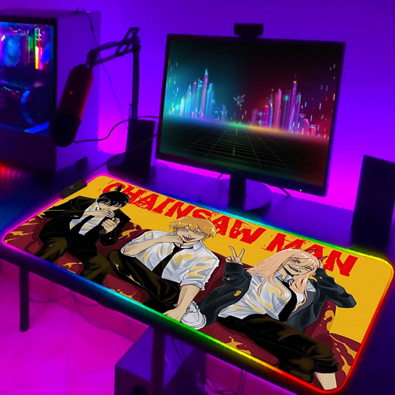 Keyboard Mat Chainsaw Man Xxl Gaming LED Mouse Pad Deskmat Laptop Accessories RGB Mousepad Desk Protector 15 - Chainsaw Man Merchandise