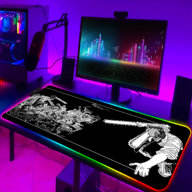 Keyboard Mat Chainsaw Man Xxl Gaming LED Mouse Pad Deskmat Laptop Accessories RGB Mousepad Desk Protector 4 - Chainsaw Man Merchandise