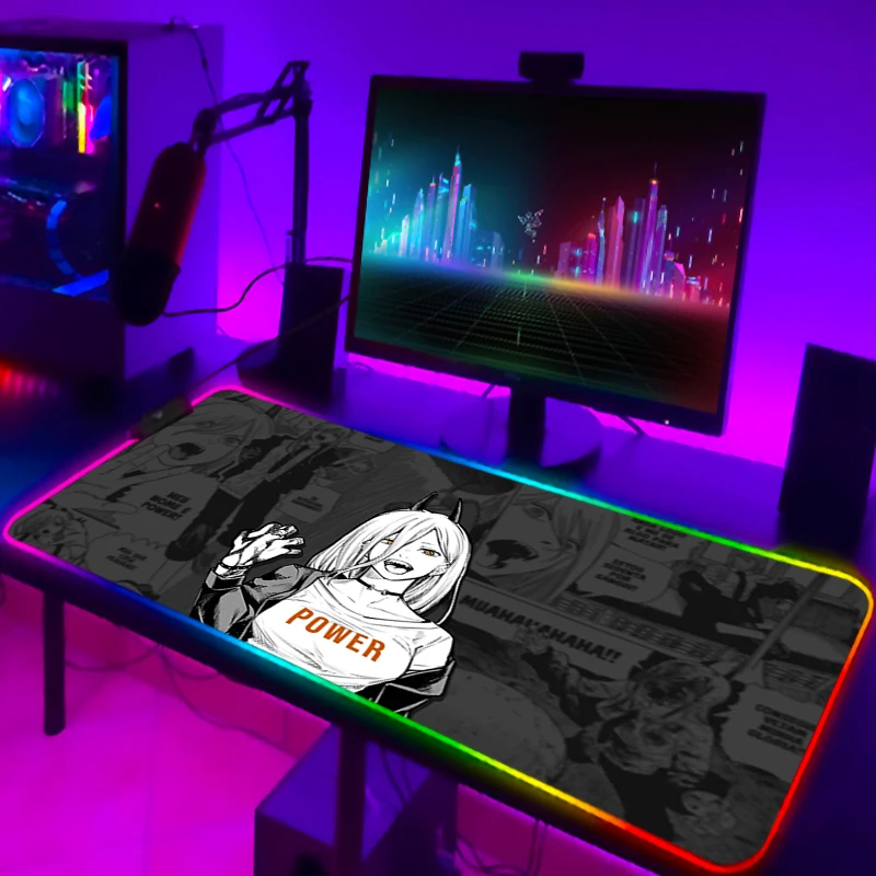 Keyboard Mat Chainsaw Man Xxl Gaming LED Mouse Pad Deskmat Laptop Accessories RGB Mousepad Desk Protector 5 - Chainsaw Man Merchandise