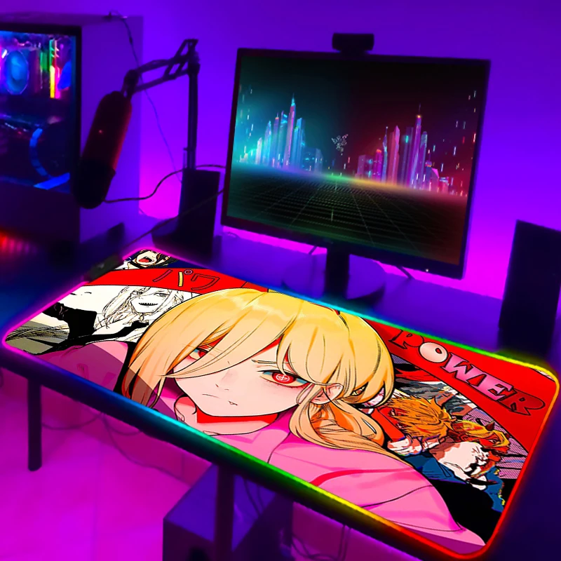 Keyboard Mat Chainsaw Man Xxl Gaming LED Mouse Pad Deskmat Laptop Accessories RGB Mousepad Desk Protector - Chainsaw Man Merchandise