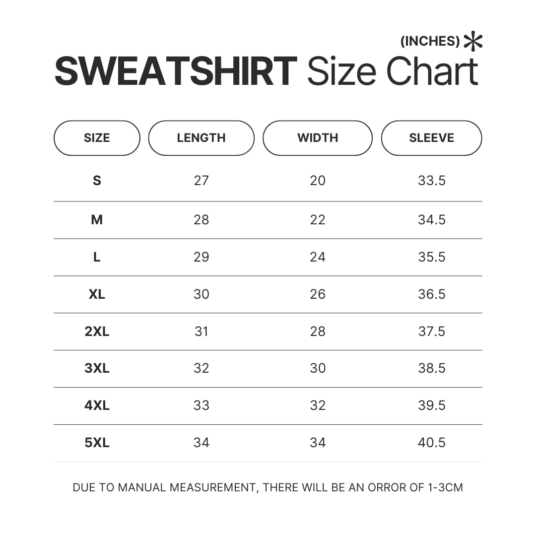 Sweatshirt Size Chart - Chainsaw Man Merchandise
