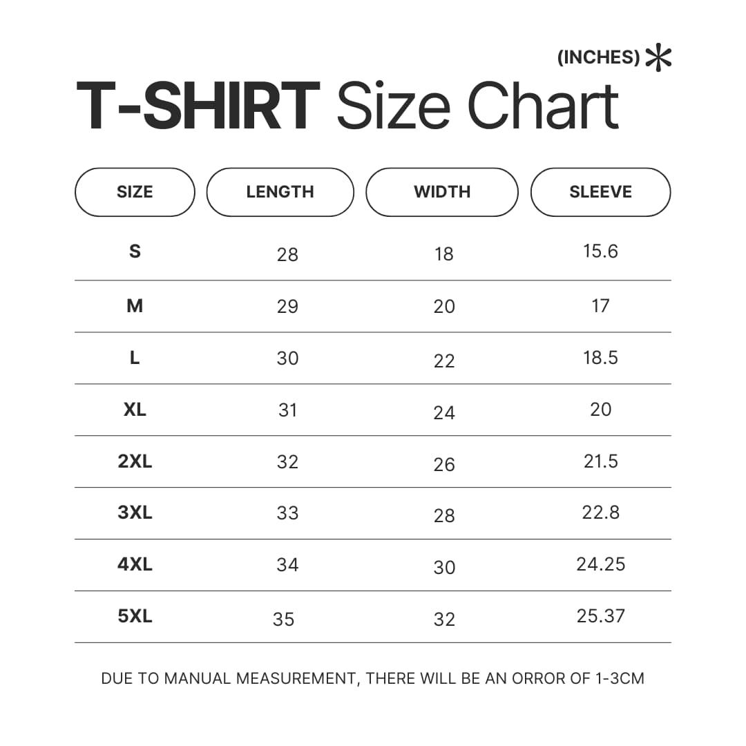 T shirt Size Chart - Chainsaw Man Merchandise