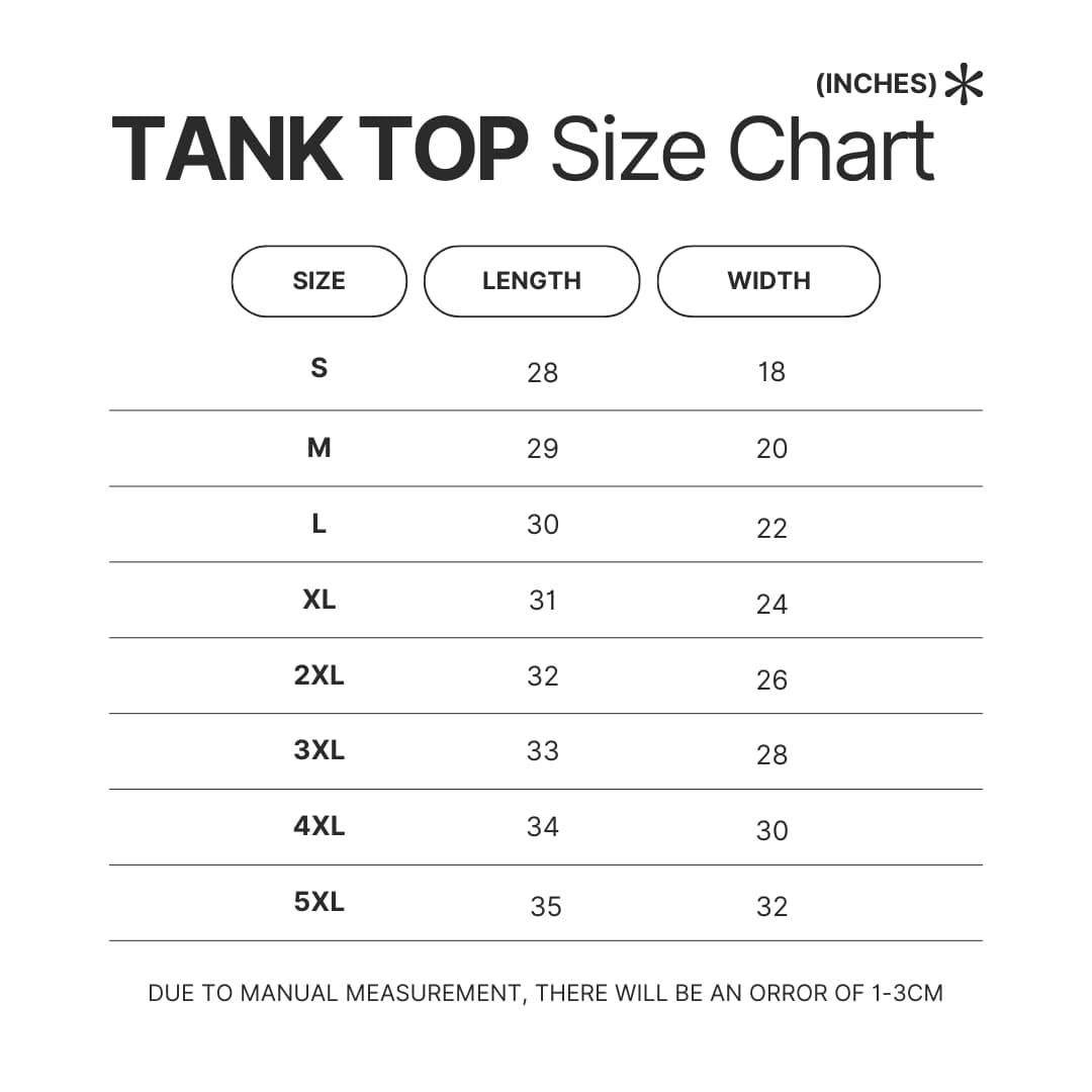 Tank Top Size Chart - Chainsaw Man Merchandise